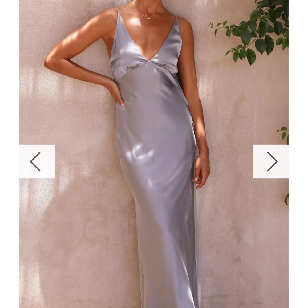 Elegant Steel Blue Satin Slip Dress